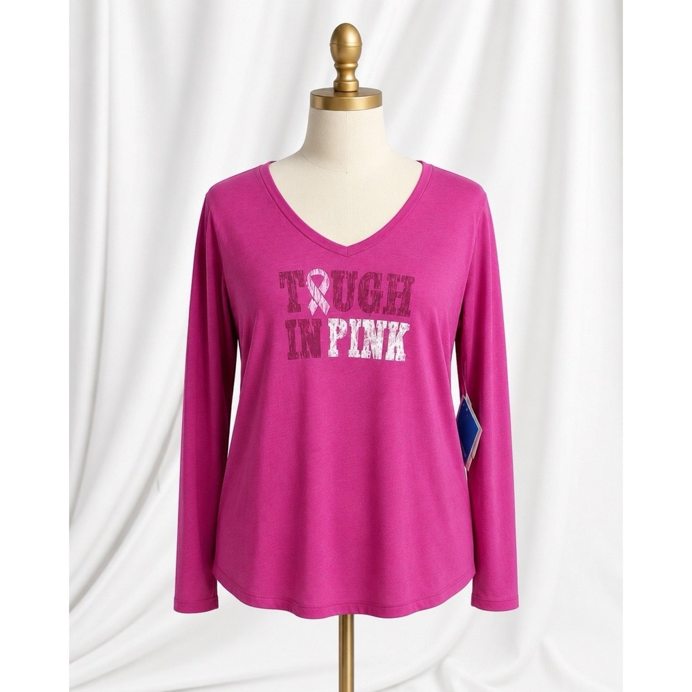 New‎ Columbia Pullover Tee T-shirt Long Slv Tough In Pink Breast Cancer Aware M